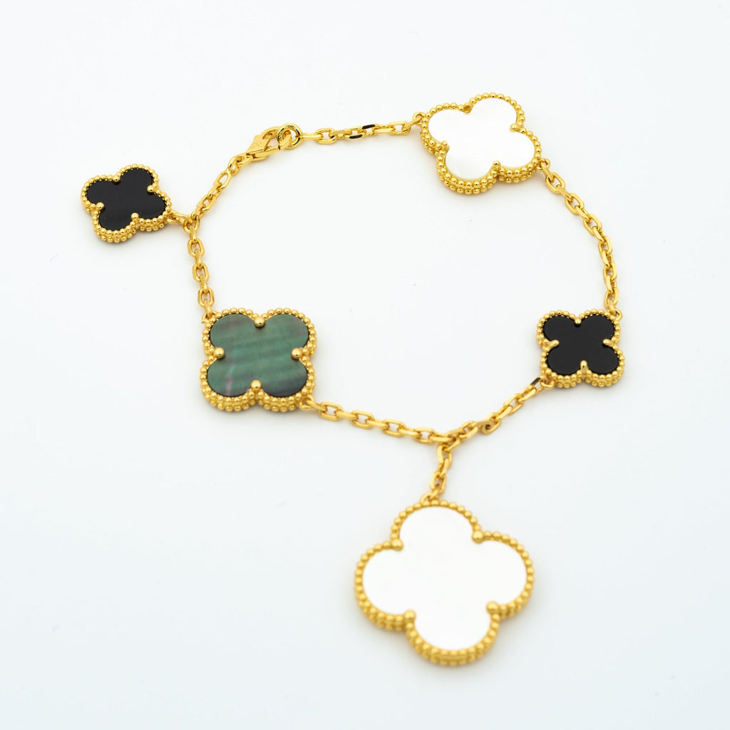 [MIRA]CLOVER BRACELET 5 MOTIFS ONYX MOP