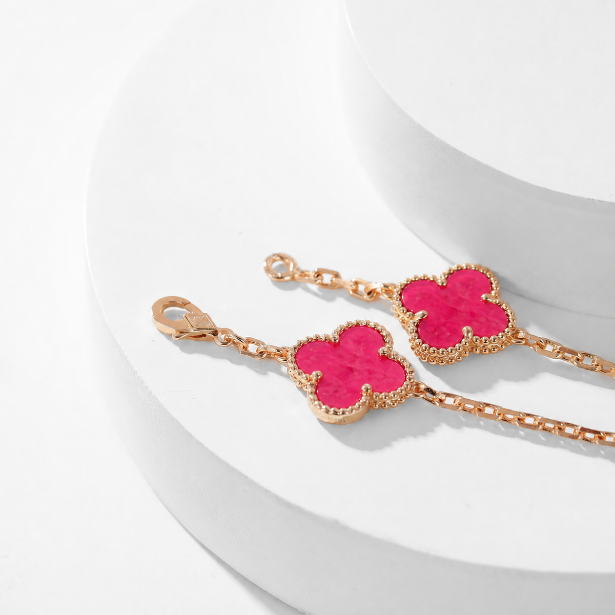 [MIRA] NEW CLOVER 10 MOTIFS PINK ENAMEL NECKLACE
