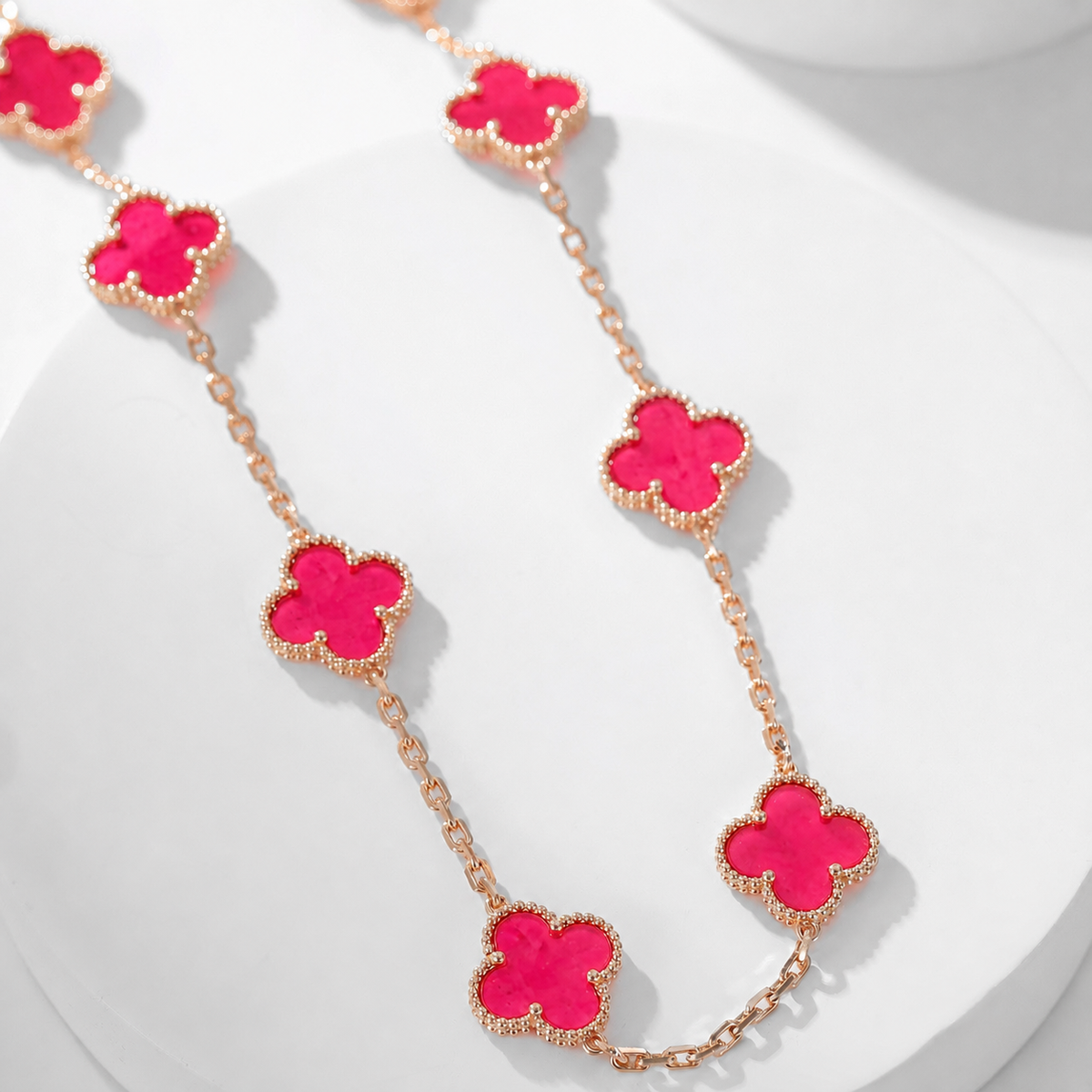 [MIRA] NEW CLOVER 10 MOTIFS PINK ENAMEL NECKLACE
