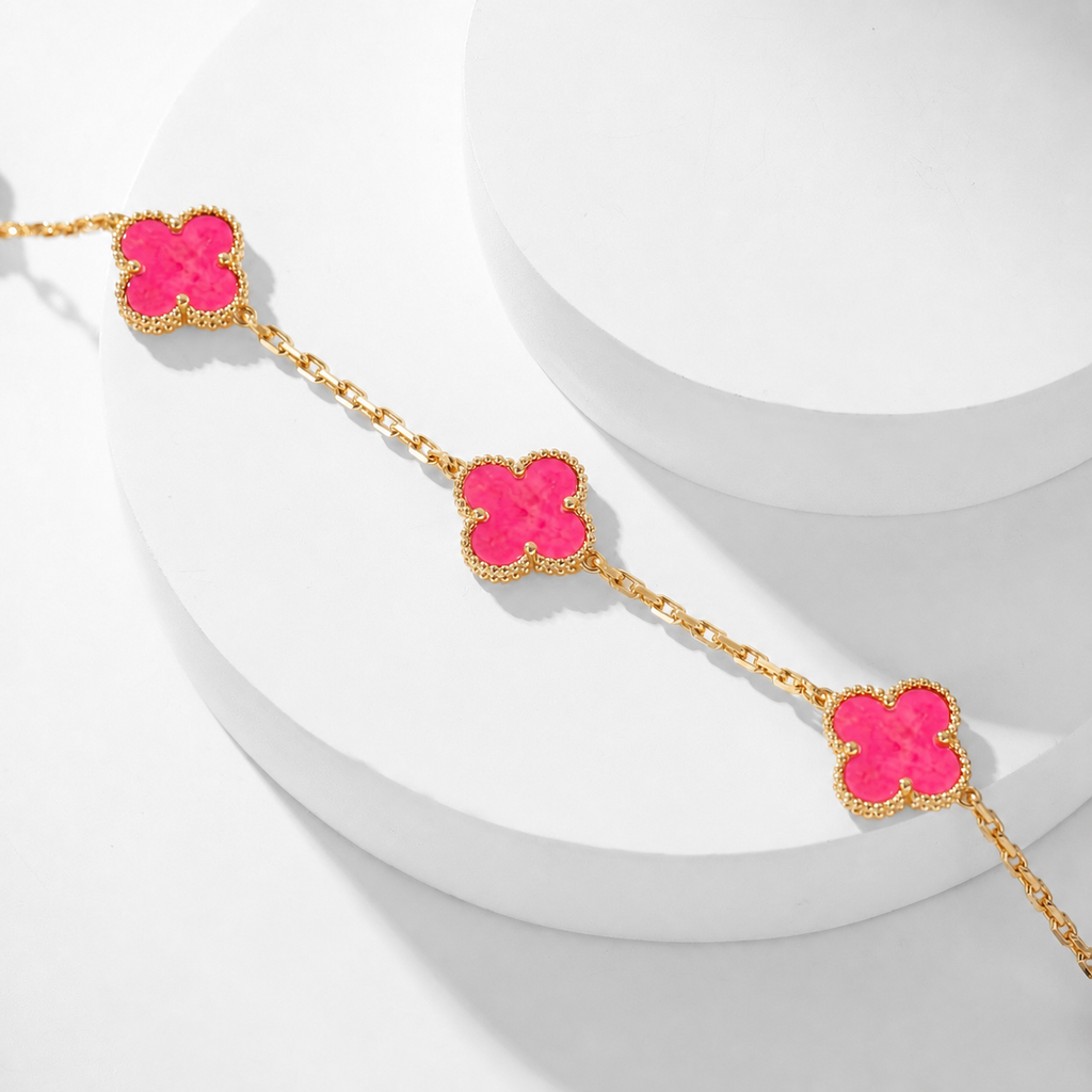 [MIRA] NEW CLOVER 10 MOTIFS PINK ENAMEL NECKLACE
