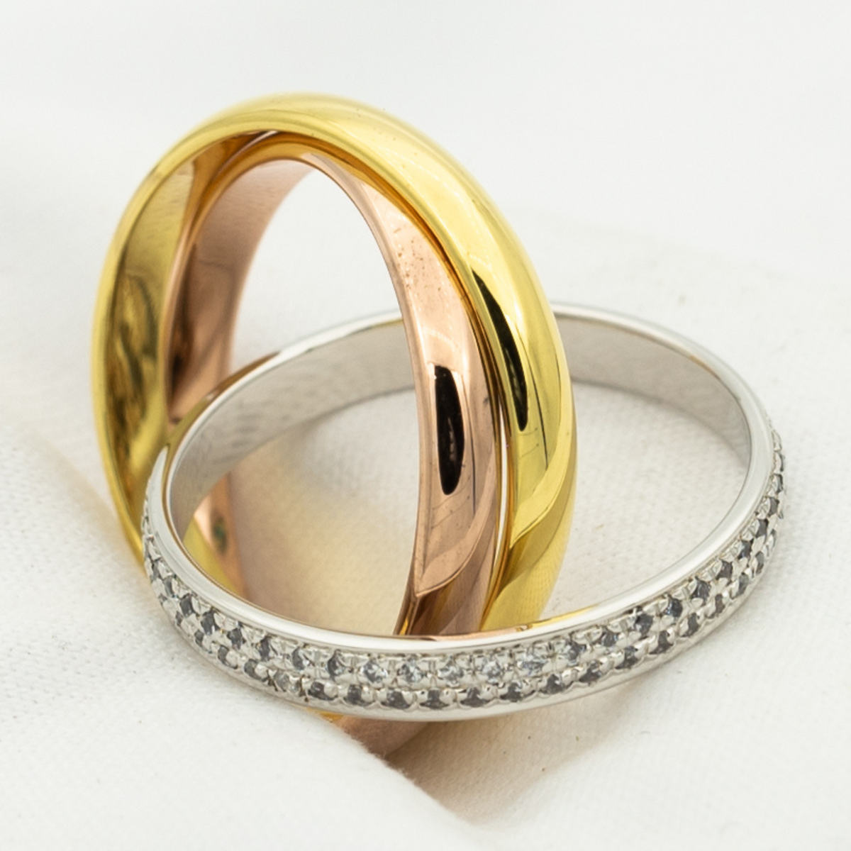 [MIRA]TRINITY RING GOLD PINK GOLD SILVER DIAMONDS