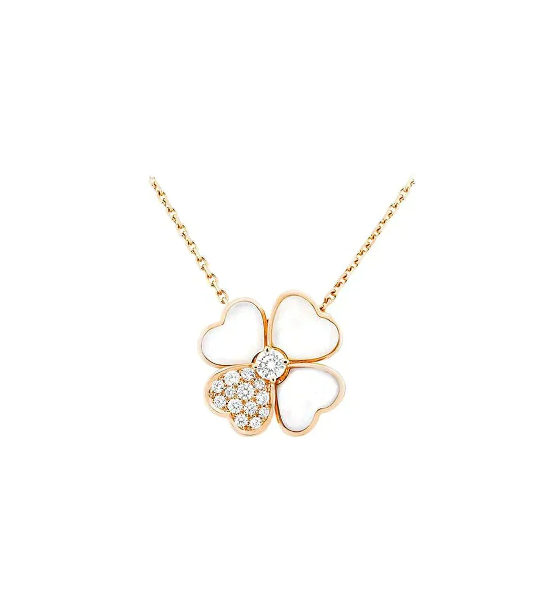 [MIRA]CLOVER MOP DIAMOND ROSE GOLD NECKLACE