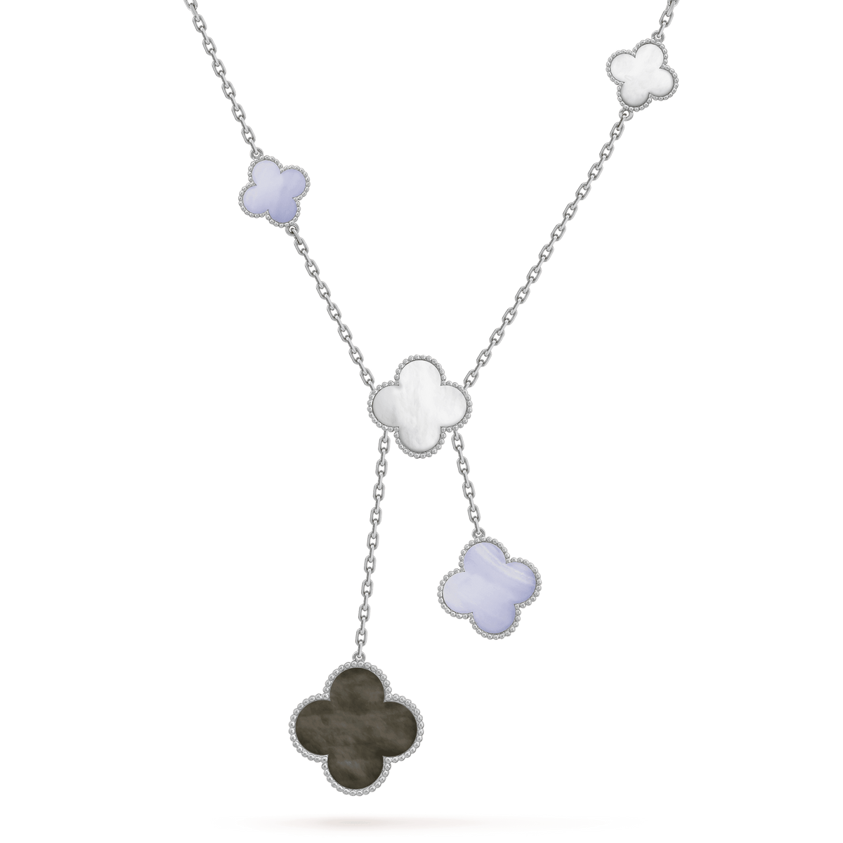 [MIRA]CLOVER MOP CHALCEDONY NECKLACE SILVER 6 MOTIF