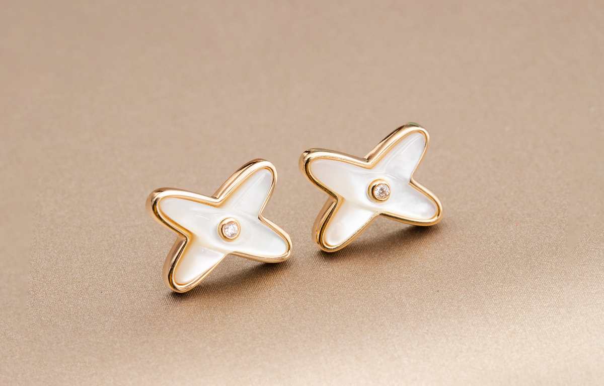 [MIRA]JEUX DE WHITE MOP PINK GOLD DIAMOND EARRINGS