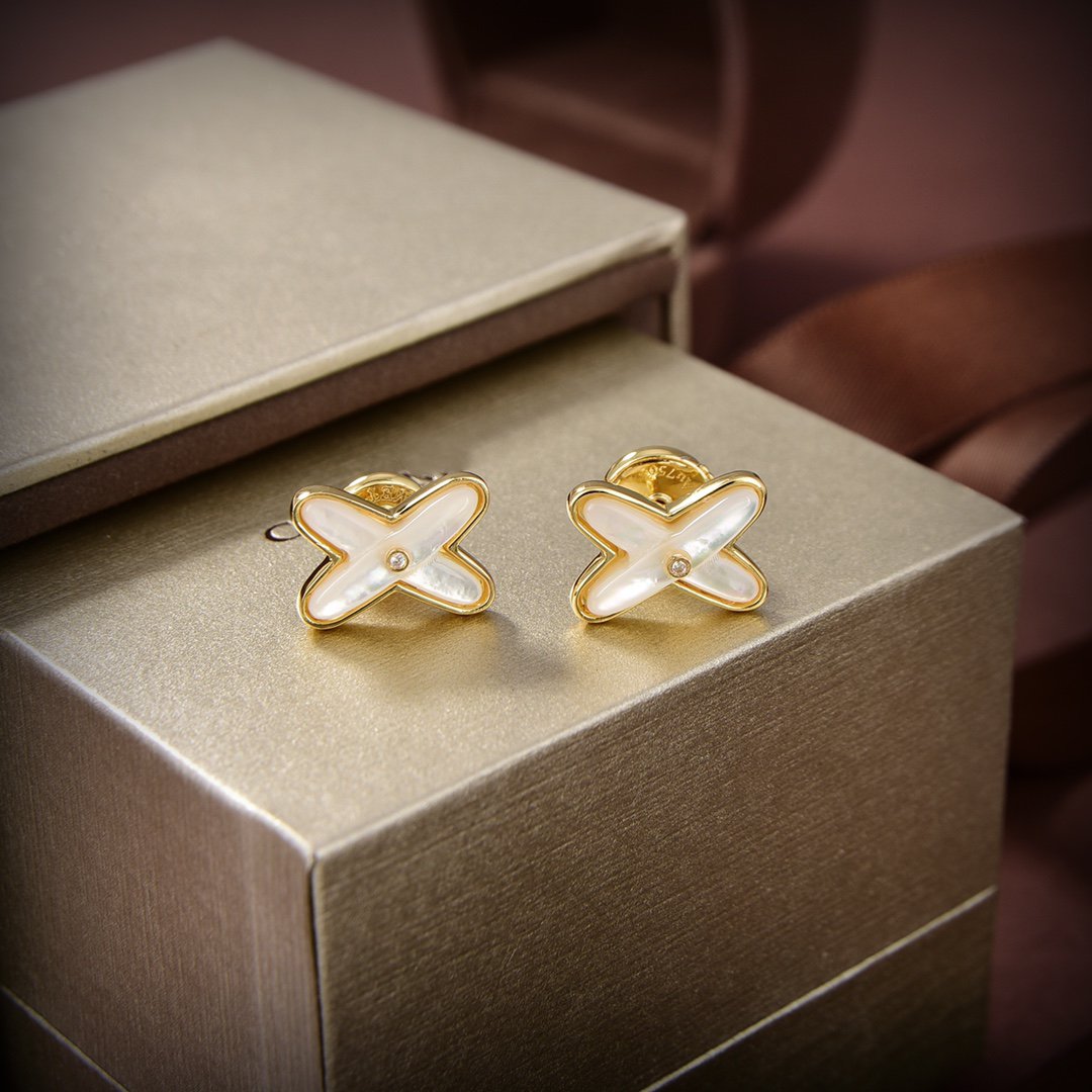 [MIRA]JEUX DE WHITE MOP GOLD DIAMOND EARRINGS