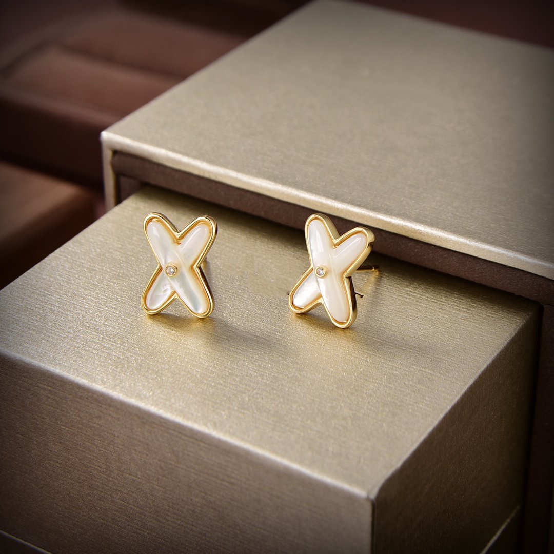 [MIRA]JEUX DE WHITE MOP GOLD DIAMOND EARRINGS