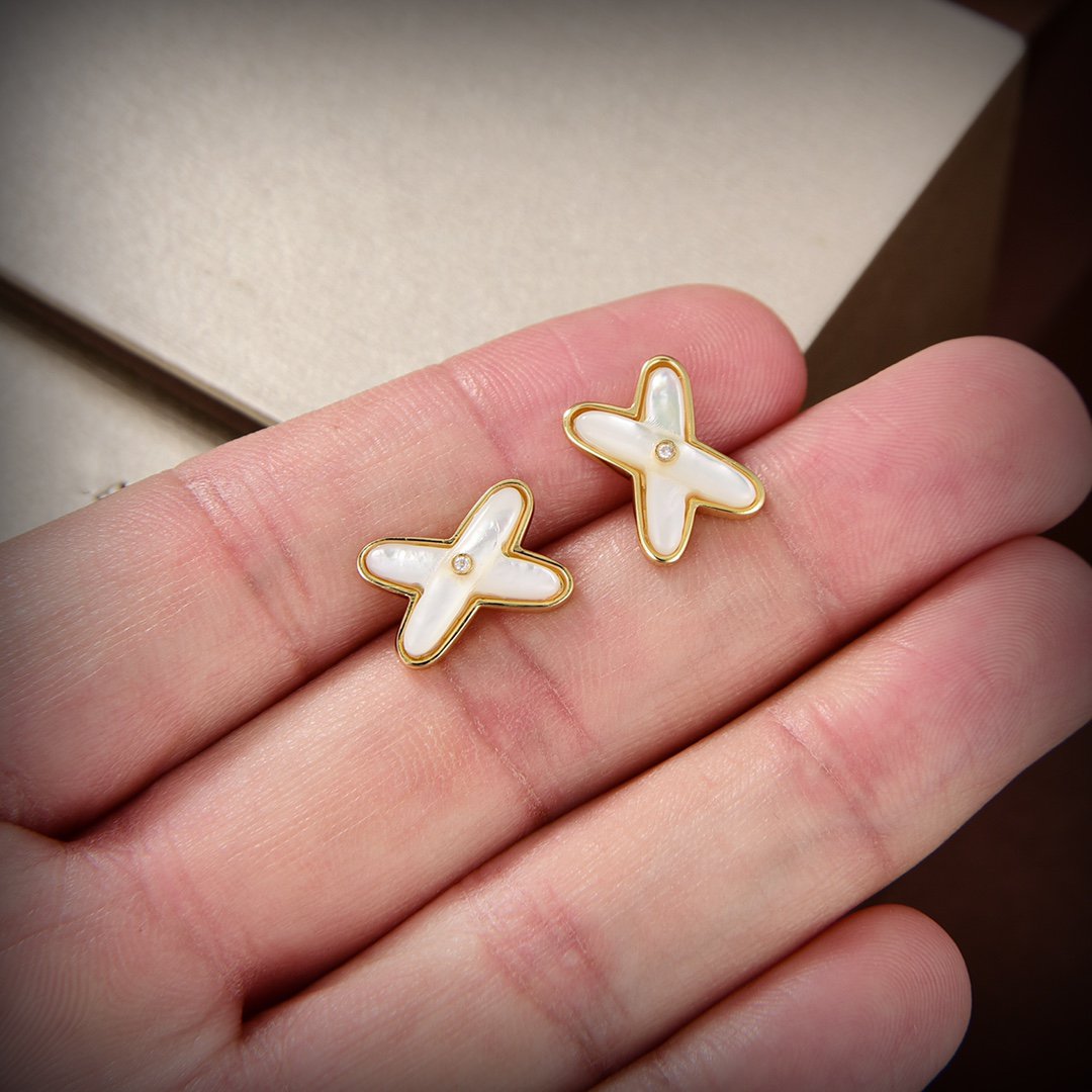 [MIRA]JEUX DE WHITE MOP GOLD DIAMOND EARRINGS