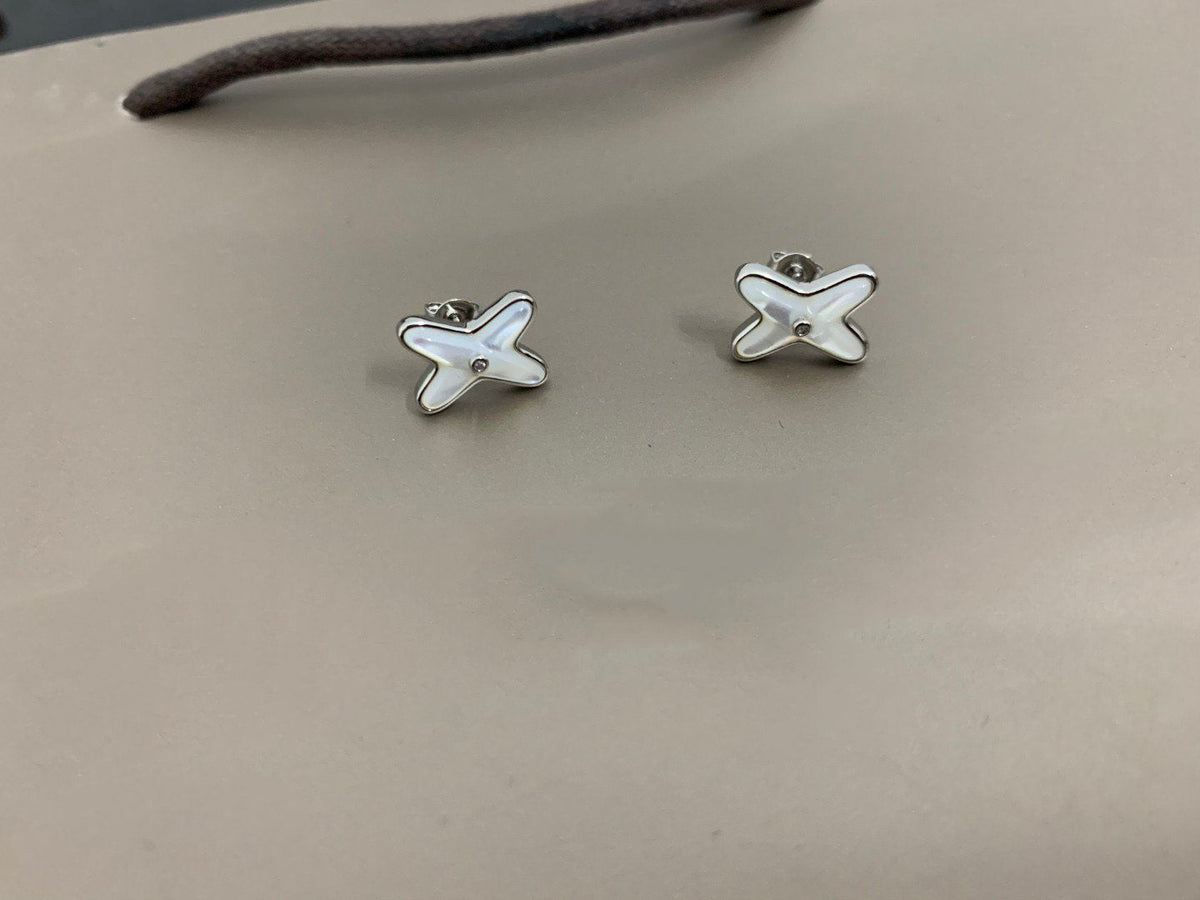 [MIRA]JEUX DE WHITE MOP SILVER DIAMOND EARRINGS