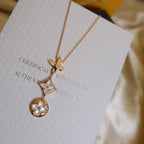 [MIRA]COLOR BLOSSOM LARIAT NECKLACE PINK GOLD WHITE MOTHER PEARL AND DIAMOND