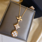 [MIRA]COLOR BLOSSOM LARIAT NECKLACE PINK GOLD WHITE MOTHER PEARL AND DIAMOND
