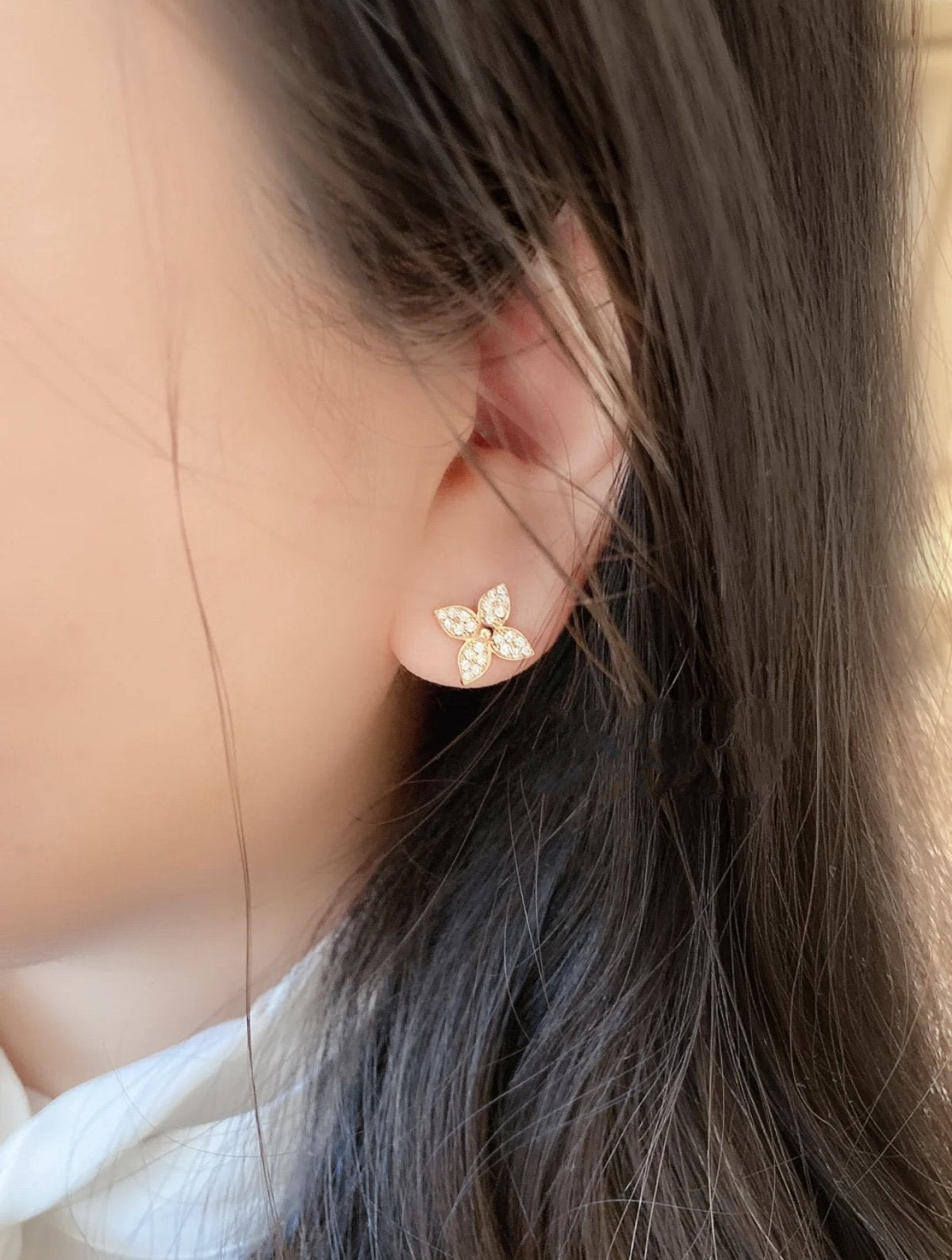 [MIRA]STAR BLOSSOM STUD EARRINGS PINK GOLD DIAMONDS