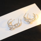 [MIRA]CREOLES MY TWIN 2 RANGS SILVER DIAMOND EARRINGS