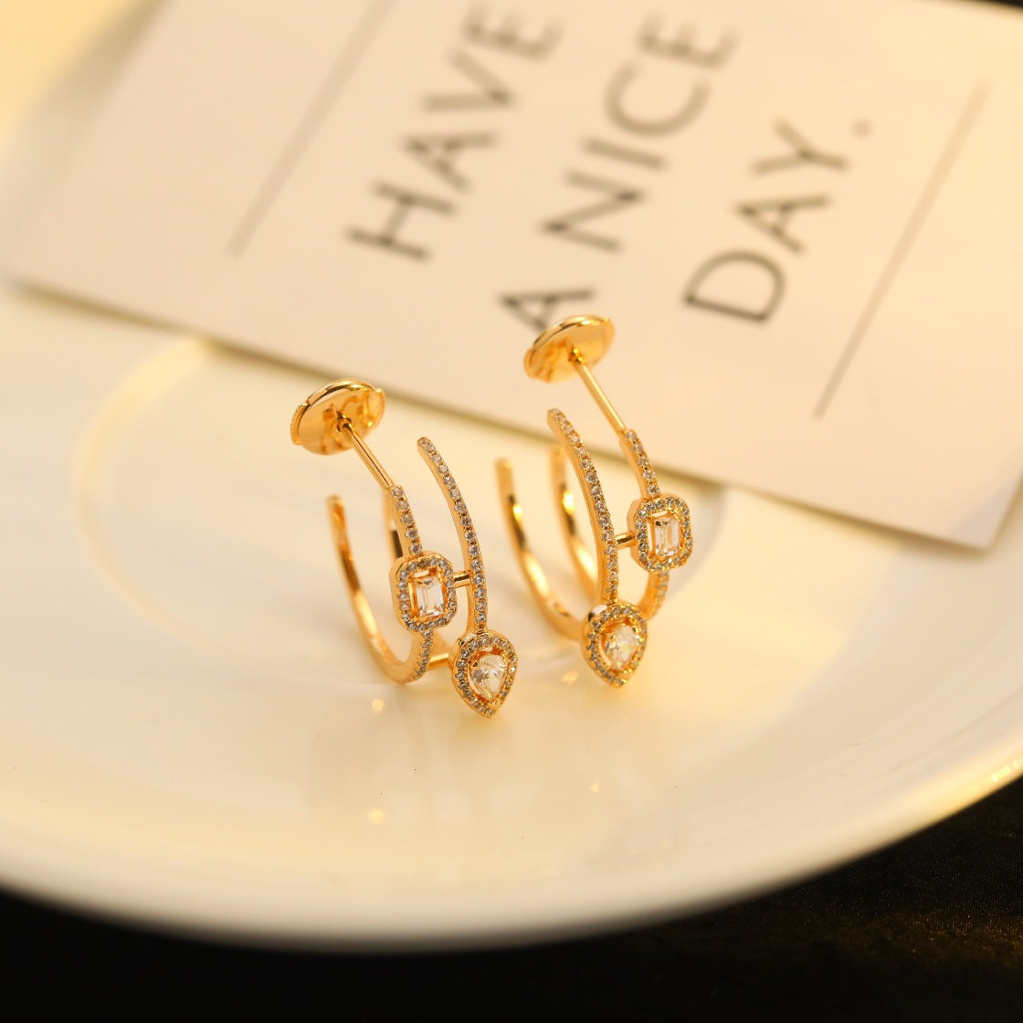 [MIRA]CREOLES MY TWIN 2 RANGS SILVER DIAMOND EARRINGS