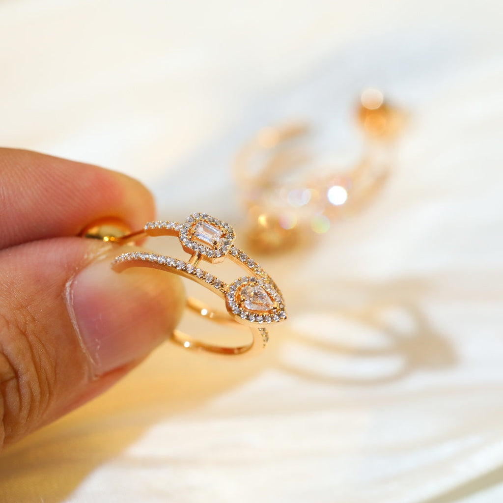 [MIRA]CREOLES MY TWIN 2 RANGS SILVER DIAMOND EARRINGS