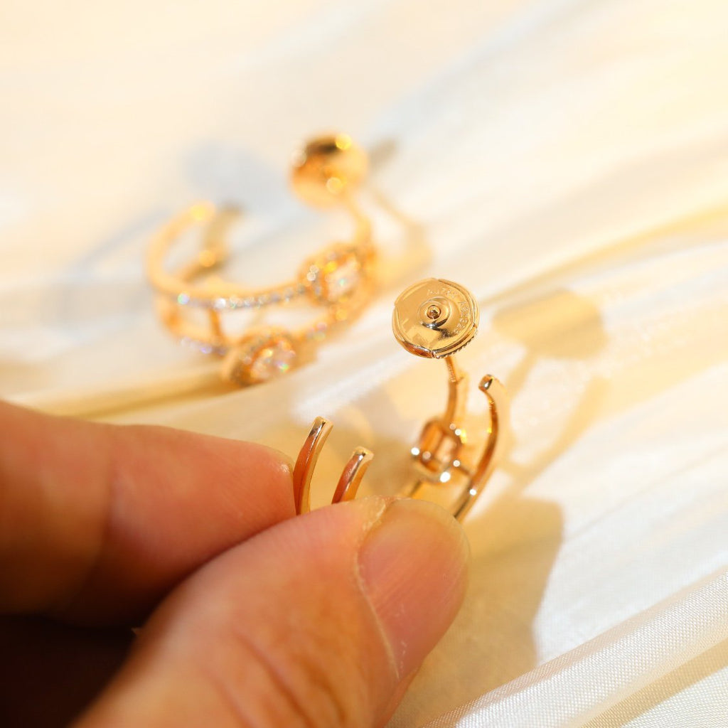 [MIRA]CREOLES MY TWIN 2 RANGS SILVER DIAMOND EARRINGS