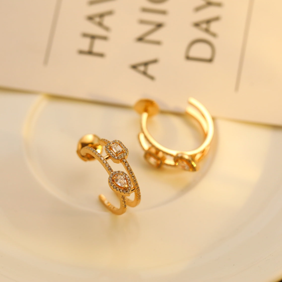[MIRA]CREOLES MY TWIN 2 RANGS SILVER DIAMOND EARRINGS