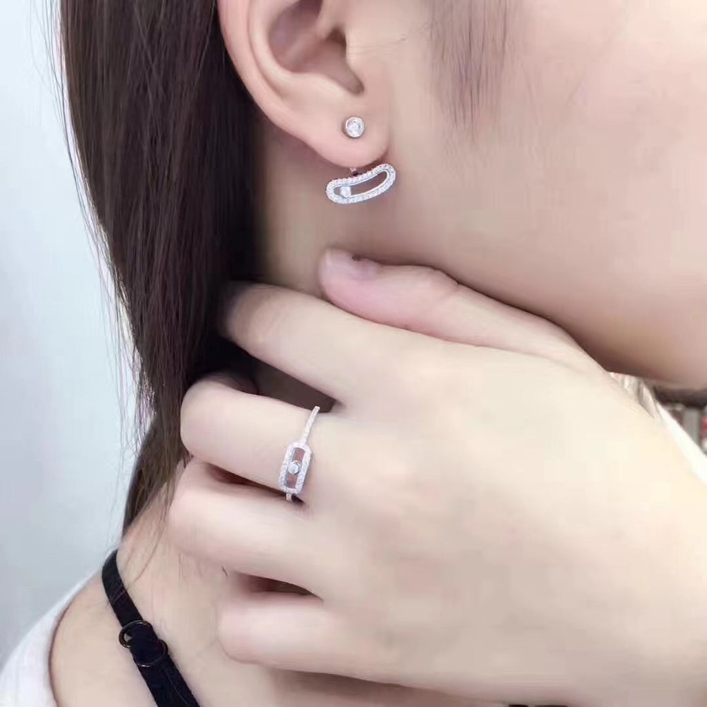 [MIRA]MOVE UNO SILVER DIAMOND EARRINGS