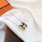 [MIRA]HM CLIC BLACK ENAMEL GOLD NECKLACE