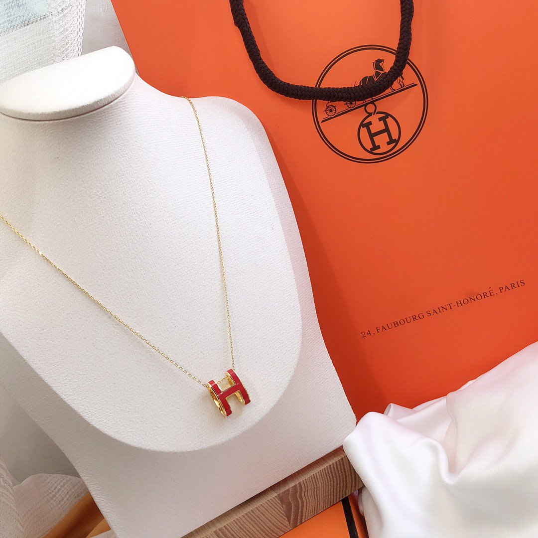 [MIRA]HM CLIC RED ENAMEL GOLD NECKLACE