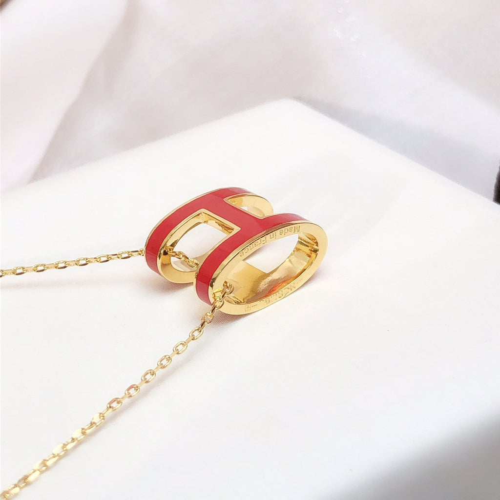 [MIRA]HM CLIC RED ENAMEL GOLD NECKLACE