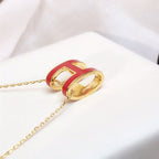 [MIRA]HM CLIC RED ENAMEL GOLD NECKLACE
