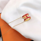 [MIRA]HM CLIC RED ENAMEL GOLD NECKLACE