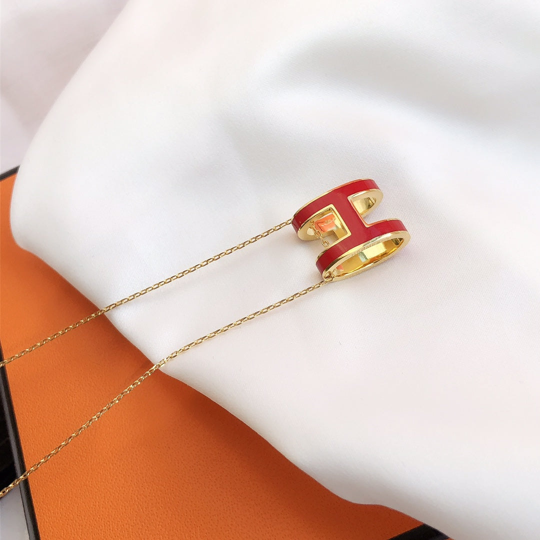 [MIRA]HM CLIC RED ENAMEL GOLD NECKLACE