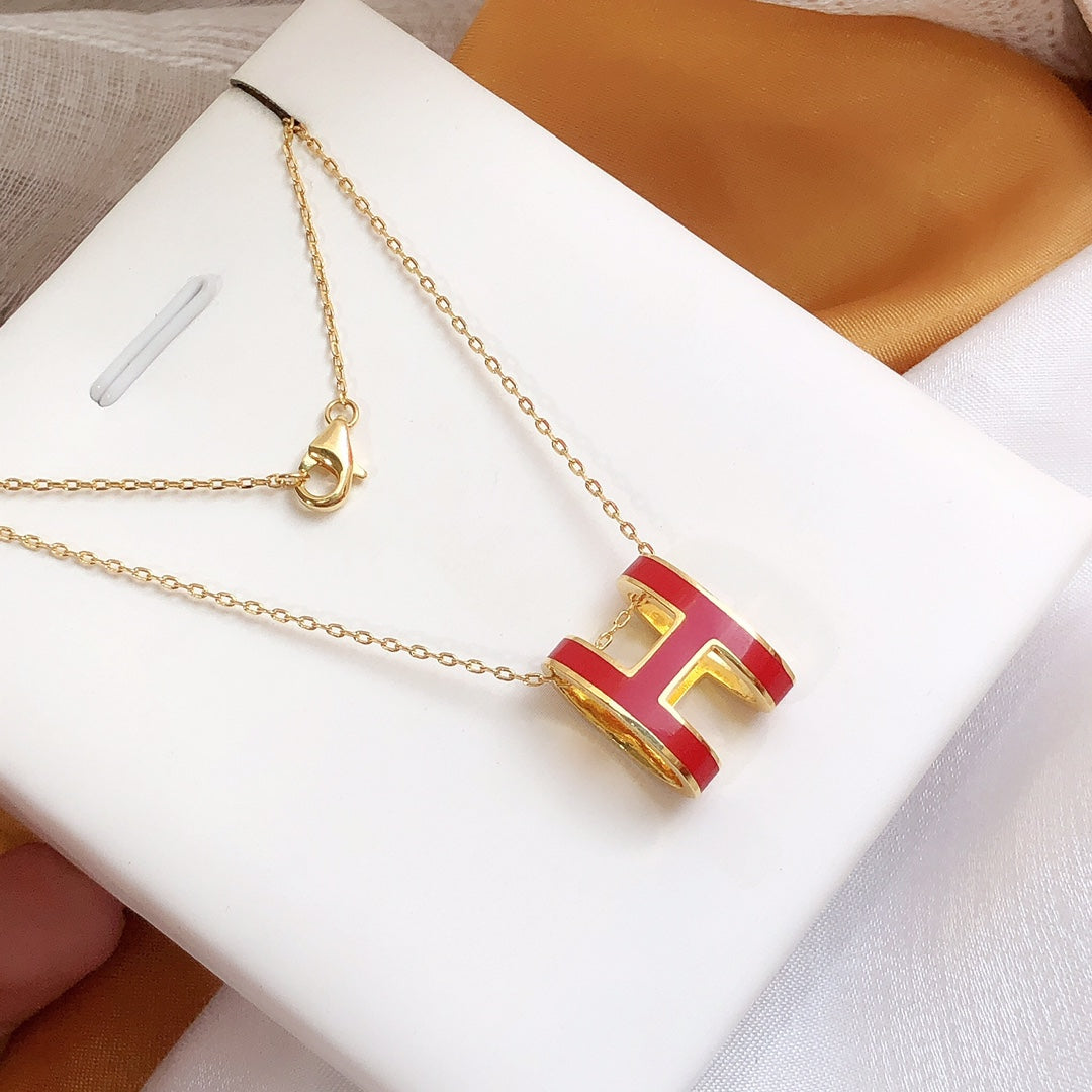 [MIRA]HM CLIC RED ENAMEL GOLD NECKLACE