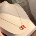 [MIRA]HM CLIC RED ENAMEL GOLD NECKLACE