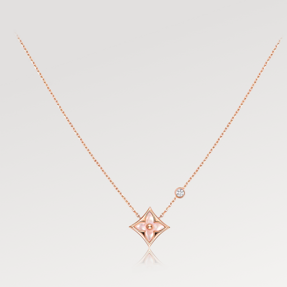 [MIRA]STAR PINK MOP 1 DIAMOND PINK GOLD NECKLACE