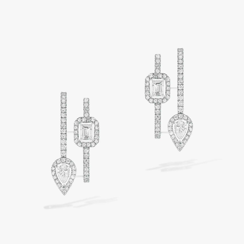 [MIRA]CREOLES MY TWIN 2 RANGS SILVER DIAMOND EARRINGS