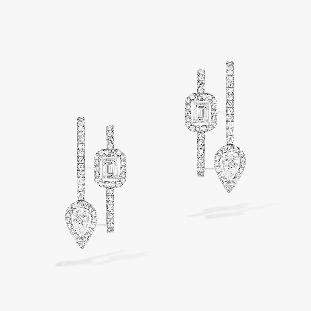 [MIRA]CREOLES MY TWIN 2 RANGS SILVER DIAMOND EARRINGS