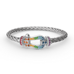 [MIRA]FORC LARGE HORSESHOE  COLORED DIAMOND BRACELET SILVER