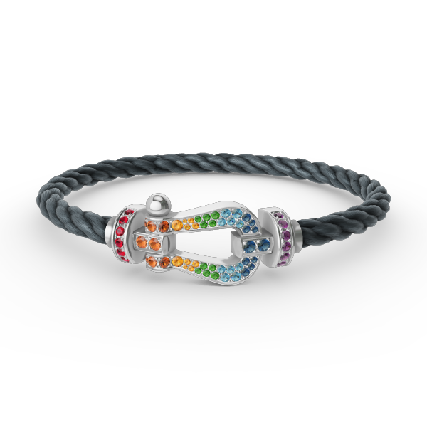 [MIRA]FORC LARGE HORSESHOE  COLORED DIAMOND BRACELET SILVER