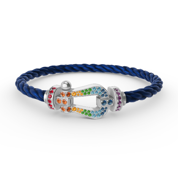 [MIRA]FORC LARGE HORSESHOE  COLORED DIAMOND BRACELET SILVER