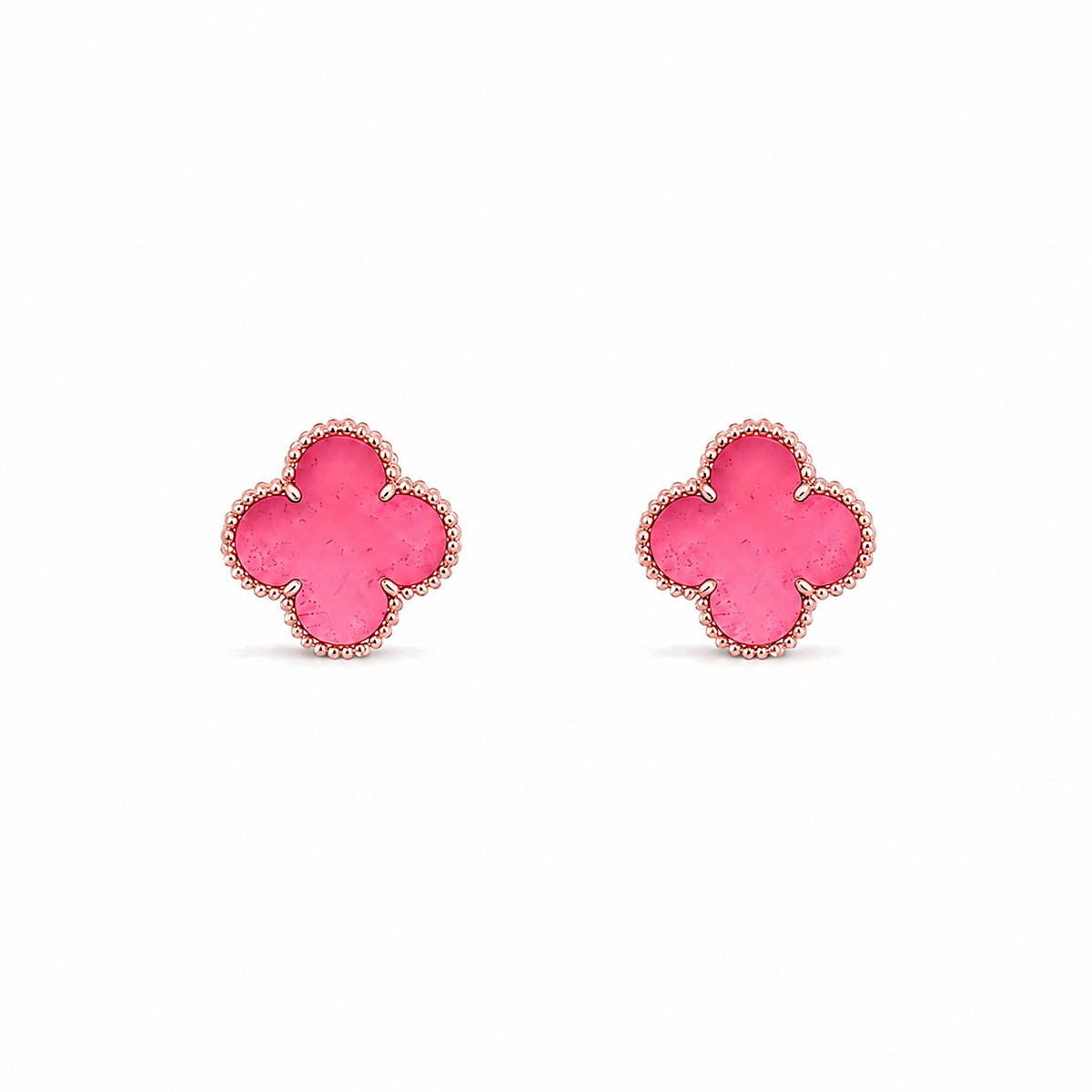 [MIRA] NEW CLOVER 15MM PINK ENAMEL STUD EARRINGS
