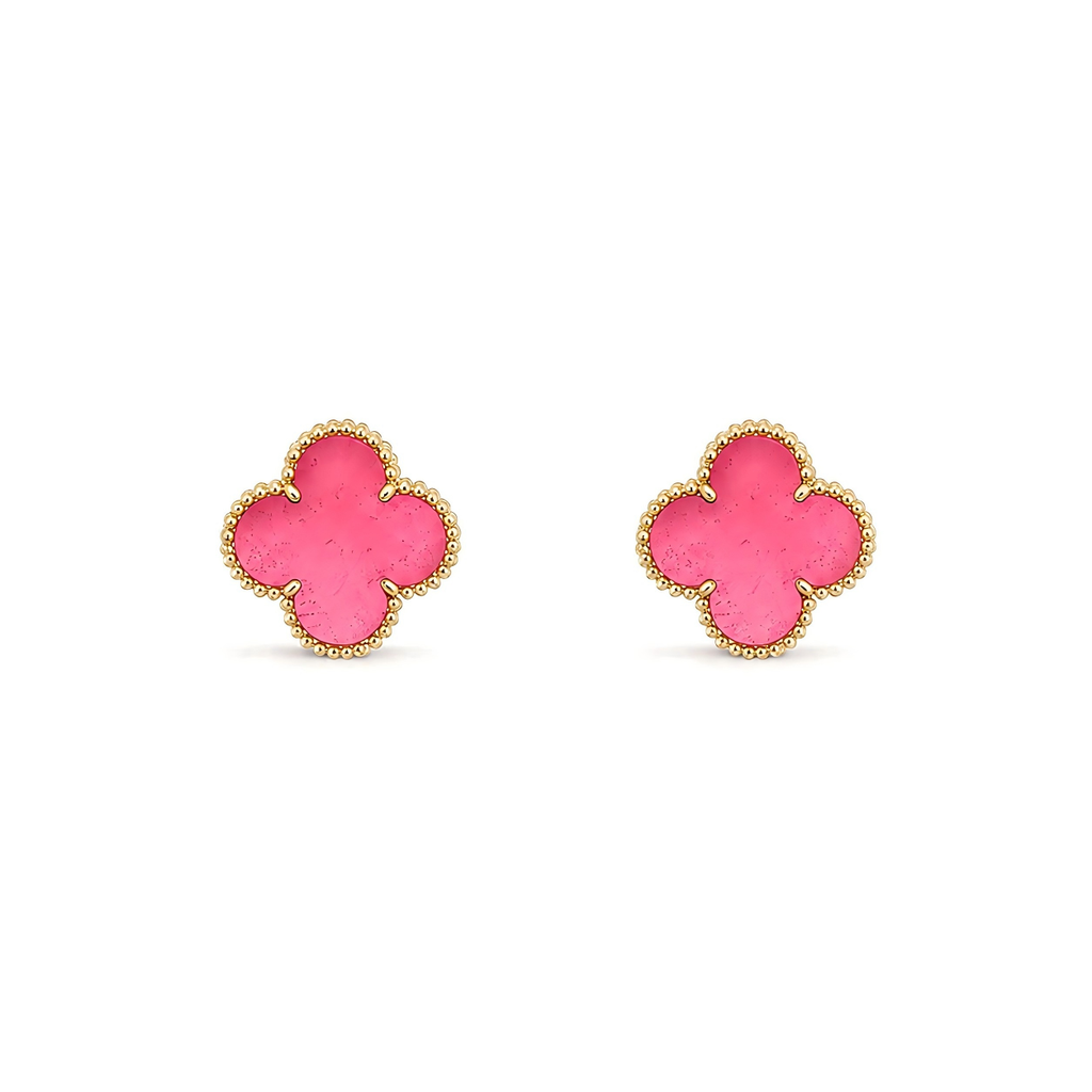[MIRA] NEW CLOVER 15MM PINK ENAMEL STUD EARRINGS
