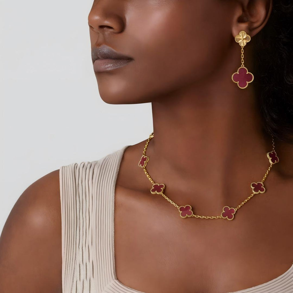 [MIRA] NEW CLOVER 10 MOTIFS PINK ENAMEL NECKLACE