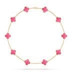 [MIRA] NEW CLOVER 10 MOTIFS PINK ENAMEL NECKLACE