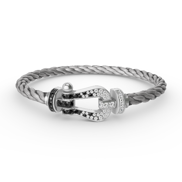 [MIRA]FORCE LARGE HORSESHOE BLACK WHITE DIAMOND BRACELET SILVER