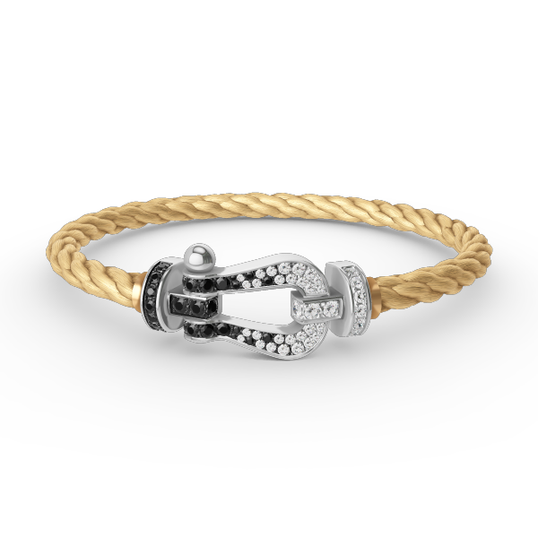 [MIRA]FORCE LARGE HORSESHOE BLACK WHITE DIAMOND BRACELET SILVER