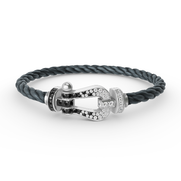 [MIRA]FORCE LARGE HORSESHOE BLACK WHITE DIAMOND BRACELET SILVER