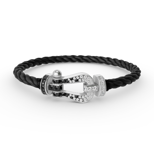 [MIRA]FORCE LARGE HORSESHOE BLACK WHITE DIAMOND BRACELET SILVER