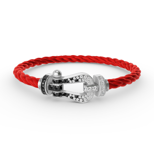 [MIRA]FORCE LARGE HORSESHOE BLACK WHITE DIAMOND BRACELET SILVER