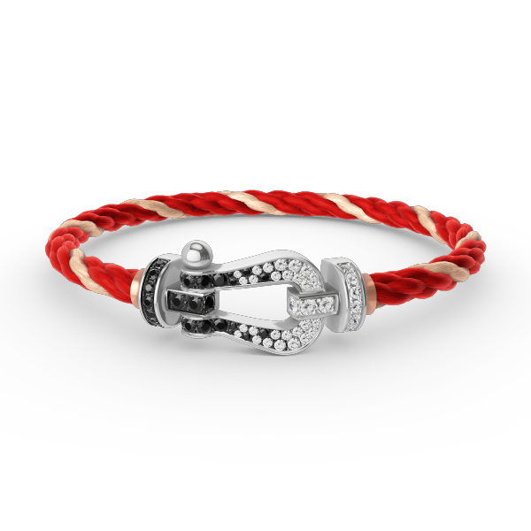 [MIRA]FORCE LARGE HORSESHOE BLACK WHITE DIAMOND BRACELET SILVER