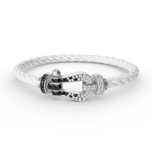 [MIRA]FORCE LARGE HORSESHOE BLACK WHITE DIAMOND BRACELET SILVER