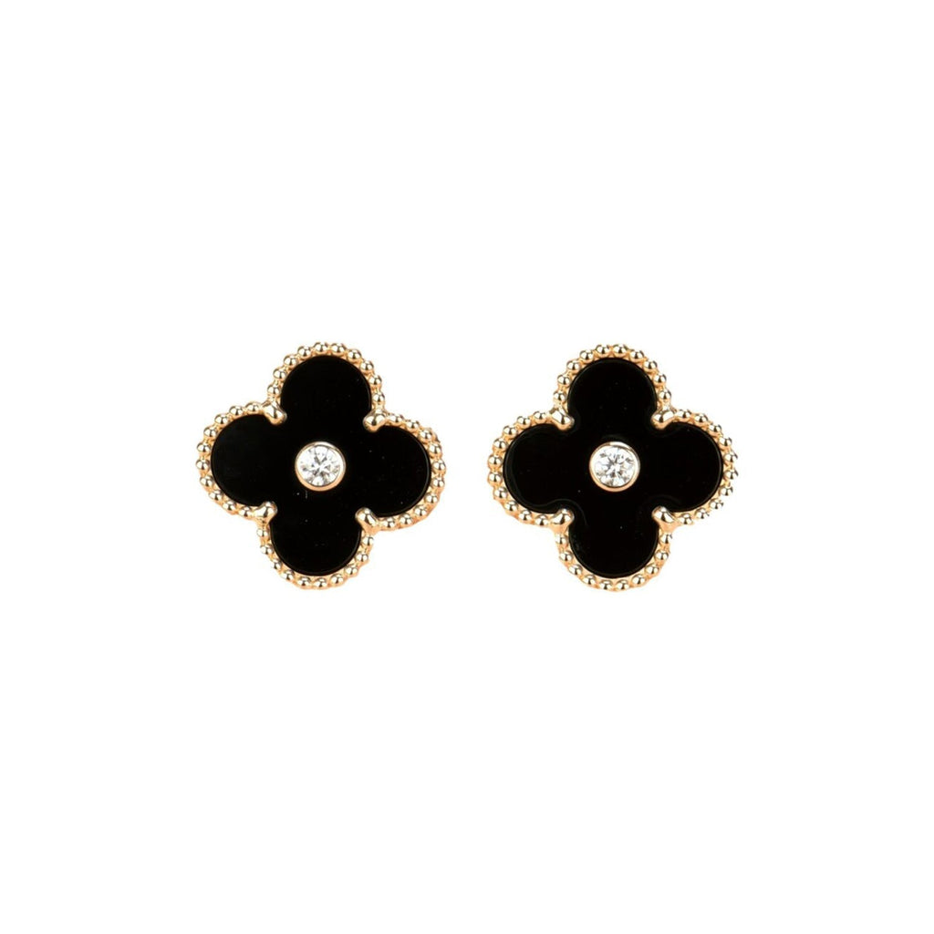 [MIRA]CLOVER MEDIUM 1 MOTIFS ONYX DIAMOND EARRINGS