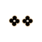 [MIRA]CLOVER MEDIUM 1 MOTIFS ONYX DIAMOND EARRINGS