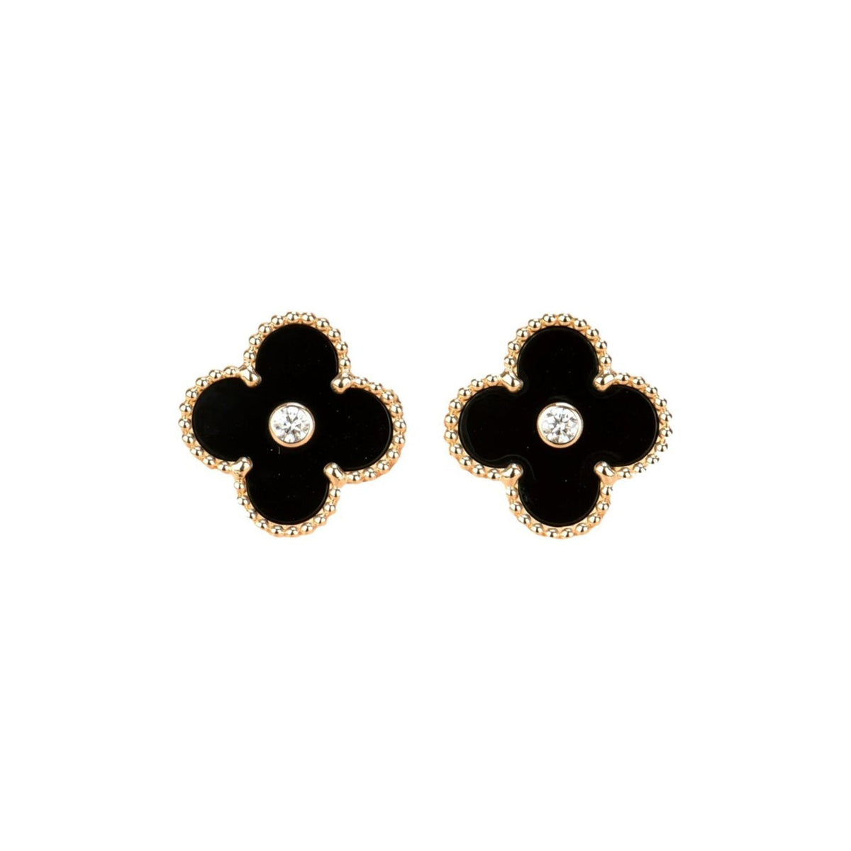 [MIRA]CLOVER MEDIUM 1 MOTIFS ONYX DIAMOND EARRINGS