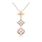 [MIRA]COLOR BLOSSOM LARIAT NECKLACE PINK GOLD WHITE MOTHER PEARL AND DIAMOND
